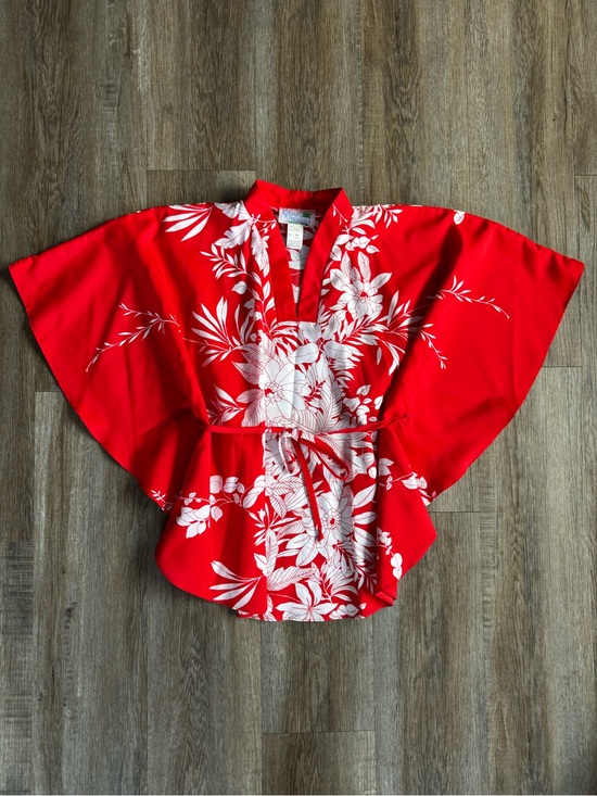 Vintage Tops - Vintage Hawaiian Kimono Style Top Red Floral